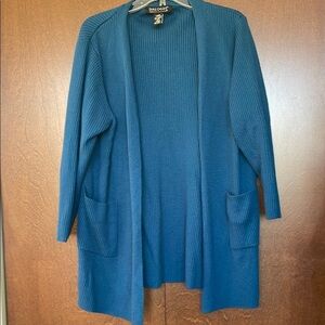 Dialogue Teal Cardigan Sweater Open Front Long Sleeves